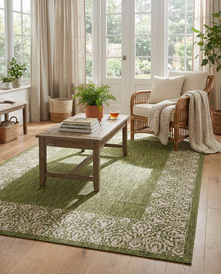 7' 10 x 11' Easy-Clean Border Indoor / Outdoor Rug
