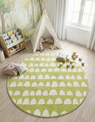 Pastel Green Whimsy Kids Round Rug