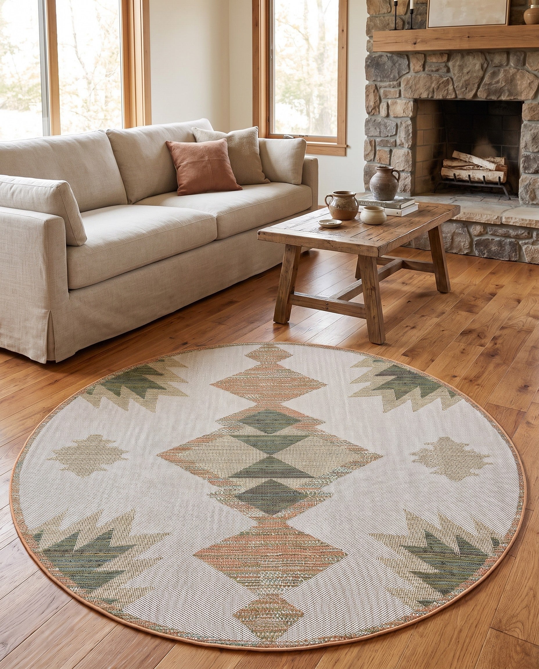 7' 10 x 7' 10 Easy-Clean Baja Indoor / Outdoor Round Rug