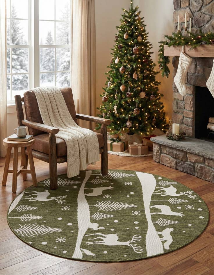 Detail image of  5' 3 x 5' 3  Washable Holiday Indoor / Outdoor Round Rug