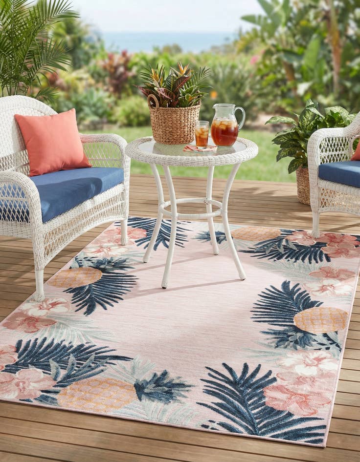 Detail image of 5' 2 x 8'  Washable Botanical Indoor / Outdoor Rug