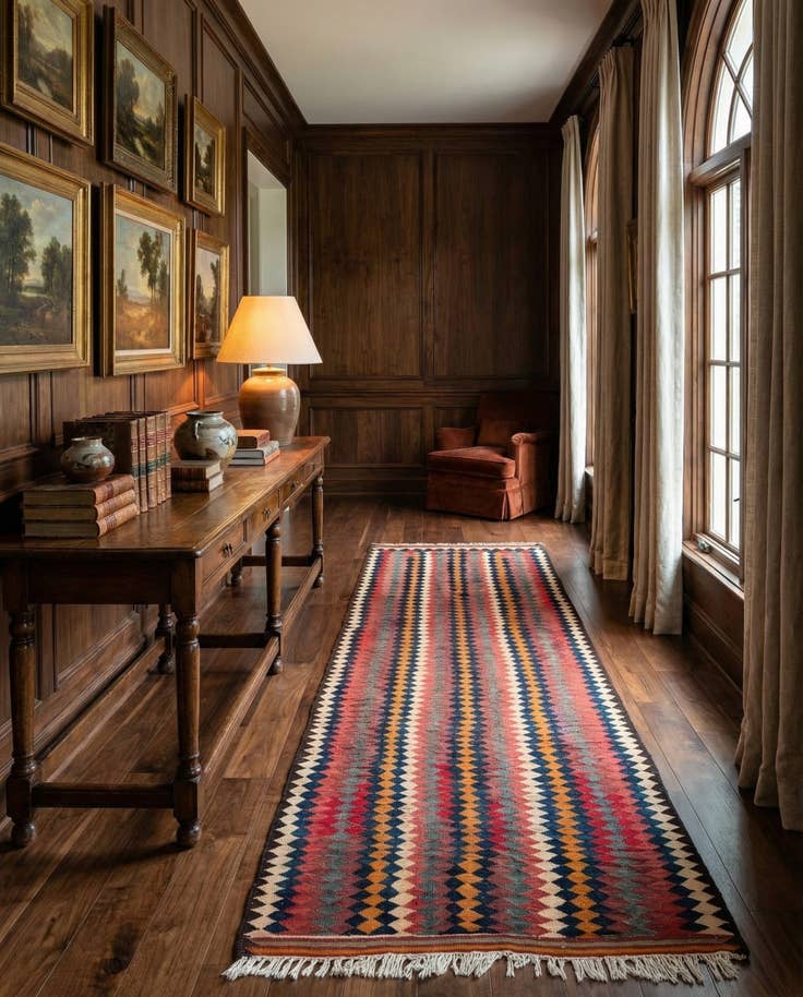 Detail image of 4' 6 x 10' 6 Hand Woven Kilim Fars Wool Runner Rug