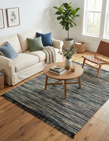 Green and Ivory Chunky Jute Square Rug
