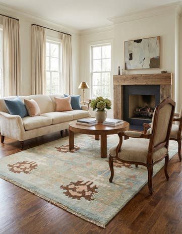 4' 4 x 7' Hand Knotted Oushak Wool Rug
