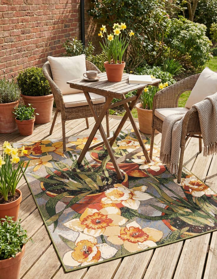 Detail image of 5' x 8'  Washable Botanical Indoor / Outdoor Rug