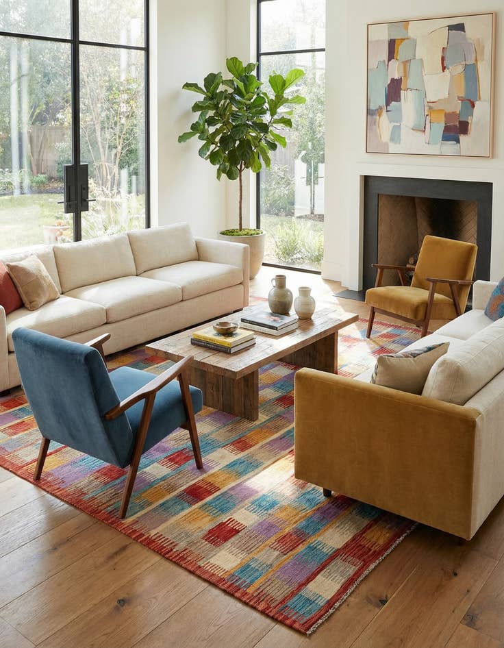 Detail image of 6' 8 x 9' 7  Hand Woven Kilim Modern Wool Rug