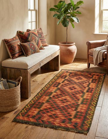 3' 2 x 6' 2 Hand Woven Kilim Maymana Wool Rug