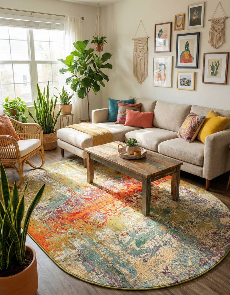 Detail image of 4' x 6' Easy-Clean Modern Indoor / Outdoor Oval Rug