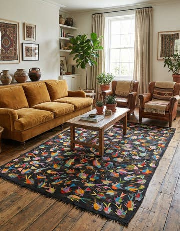 5' 4 x 8' Hand Woven Kilim Suzani Wool Rug
