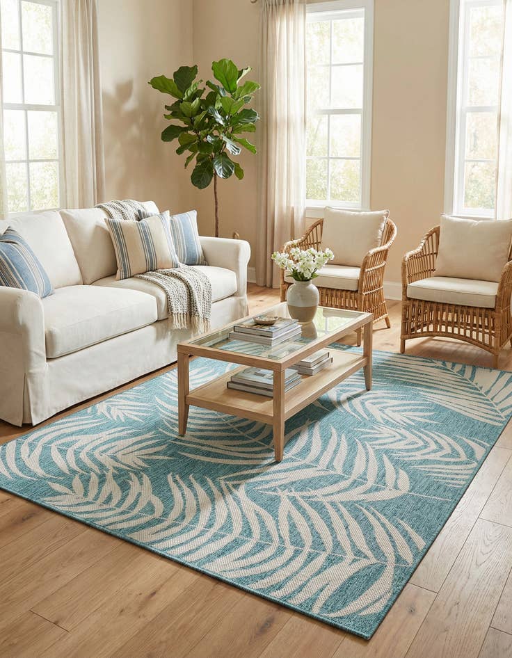 Detail image of 5' 3 x 7'  Washable Botanical Indoor / Outdoor Rug