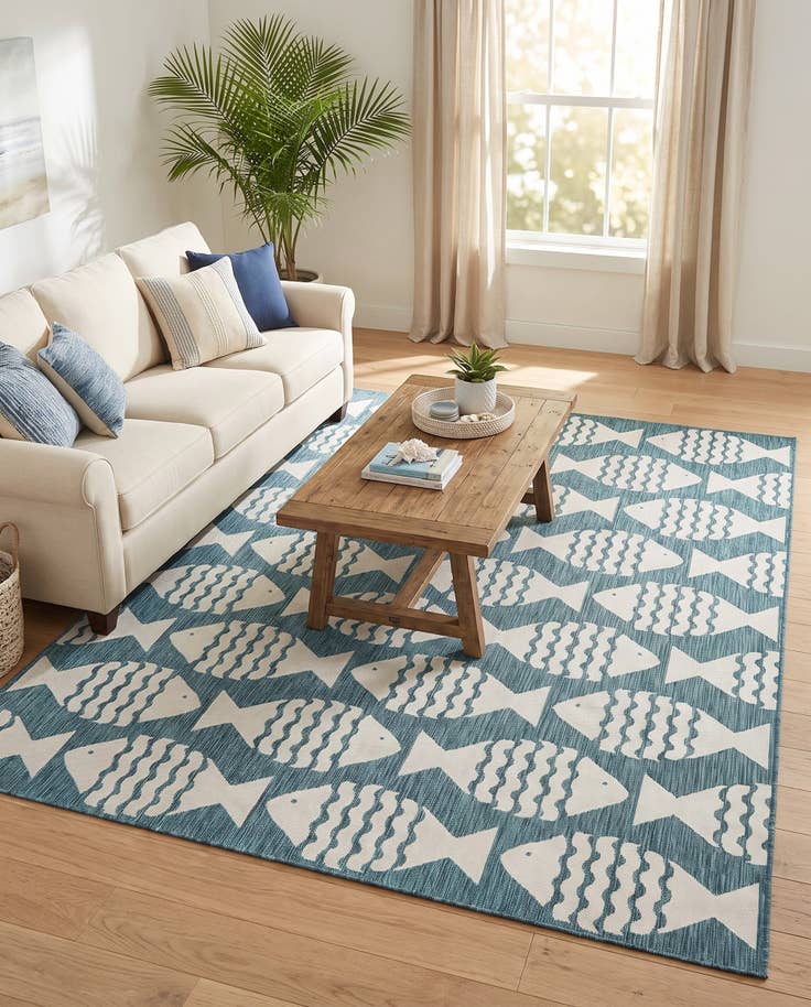 Detail image of 9' x 12' Easy-Clean Coastal Indoor / Outdoor Rug