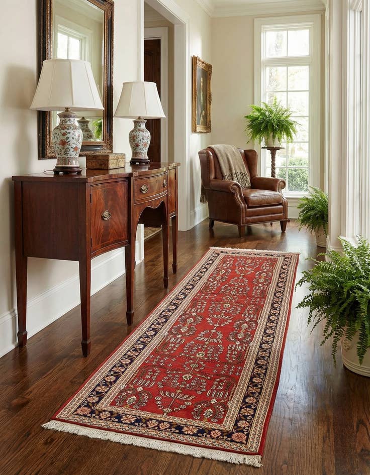 Detail image of 3' 2 x 10' 3  Hand Knotted Kashmir Oriental Wool Runner Rug