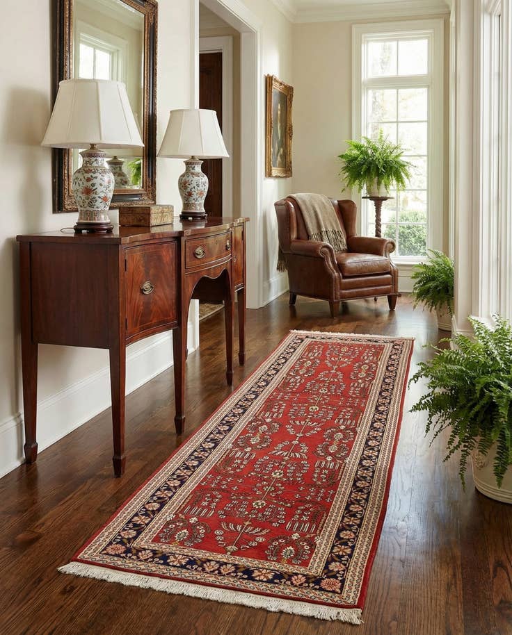 Detail image of 3' 2 x 10' 3 Hand Knotted Kashmir Oriental Wool Runner Rug