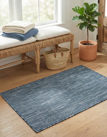 Blue Easy-Clean Solid Indoor / Outdoor Rug
