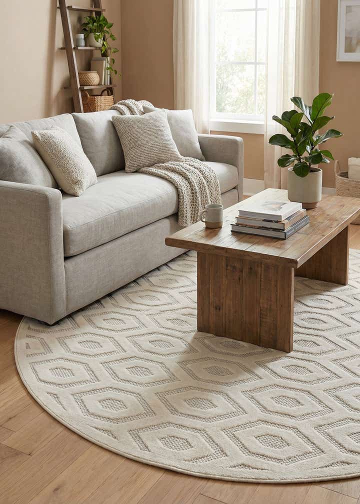 7' x 7' Easy-Clean Trellis Textured Indoor / Outdoor Round Rug