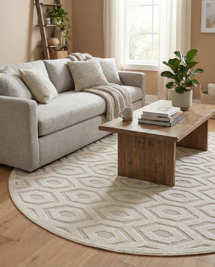 Detail image of 7' x 7' Easy-Clean Trellis Textured Indoor / Outdoor Round Rug