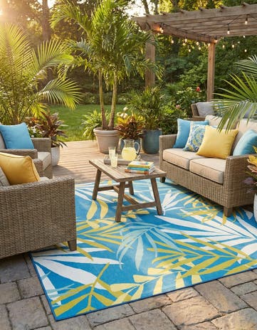 Blue Easy-Clean Jill Zarin Caribbean Indoor / Outdoor Square Rug