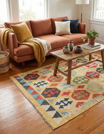 4' 2 x 5' 10 Hand Woven Kilim Maymana Wool Rug