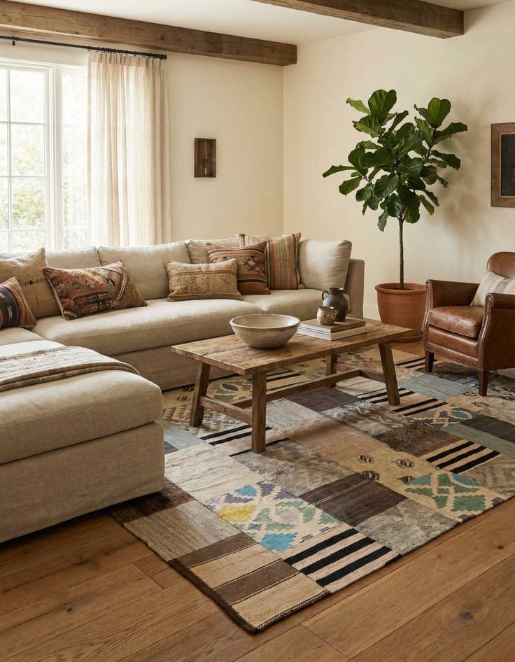 Detail image of  6' 7 x 9' 9  Hand Woven Kilim Patchwork Wool Rug