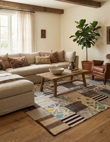 6' 7 x 9' 9 Hand Woven Kilim Patchwork Wool Rug