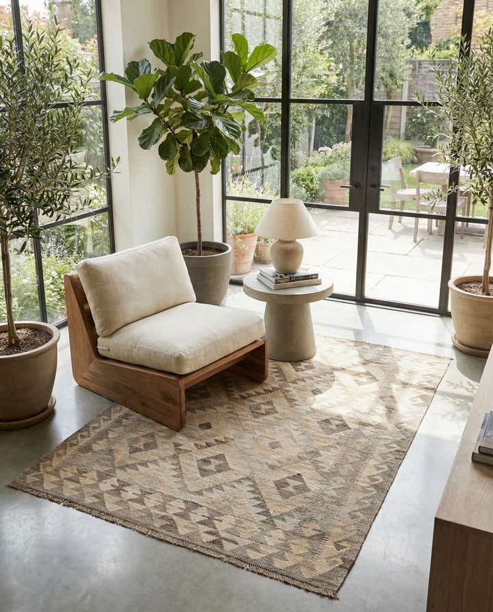 4' x 5' 9 Hand Woven Kilim Maymana Wool Rug