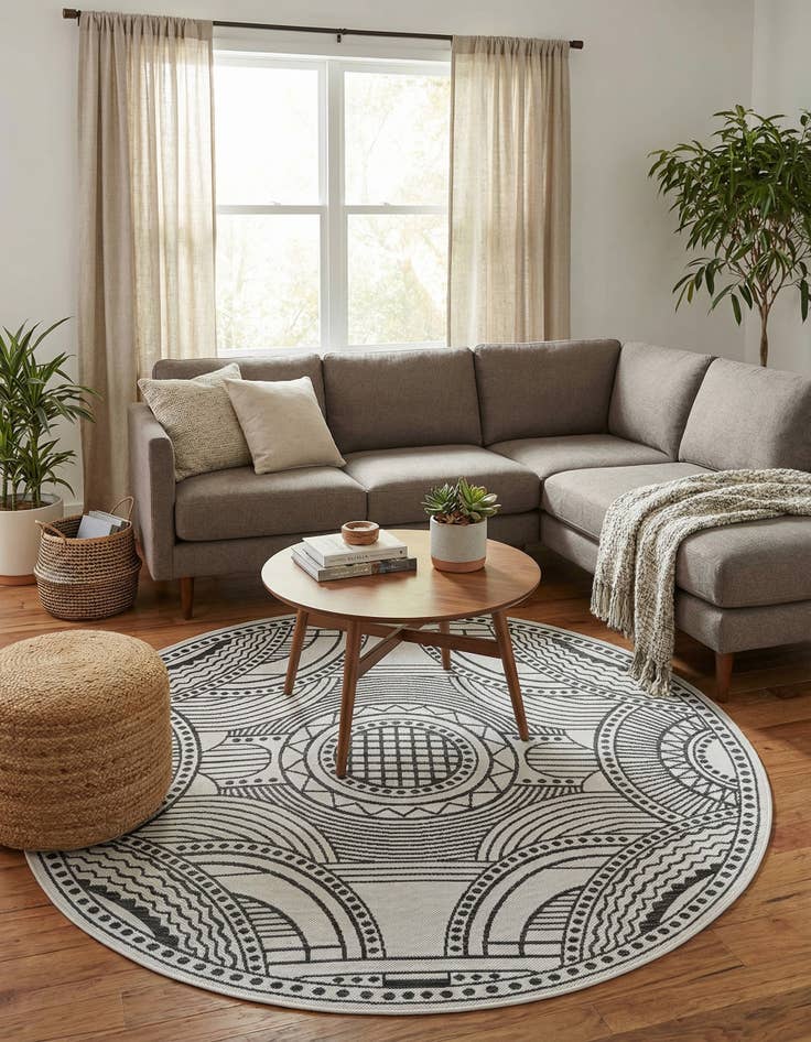 Detail image of 6' x 6'  Washable Traditional Indoor / Outdoor Round Rug