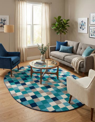 Teal Azalea Oval Rug
