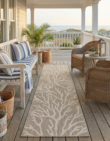 Gray Easy-Clean Coastal Indoor / Outdoor Runner Rug