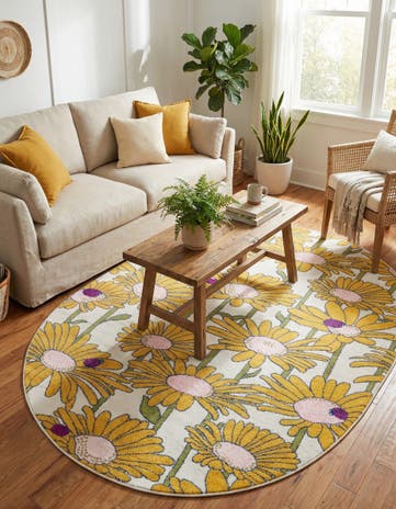 White Bloom Oval Rug