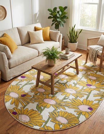 White Bloom Oval Rug