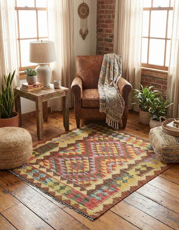 3' 3 x 3' 7 Hand Woven Kilim Maymana Wool Square Rug