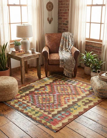 3' 3 x 3' 7 Hand Woven Kilim Maymana Wool Square Rug