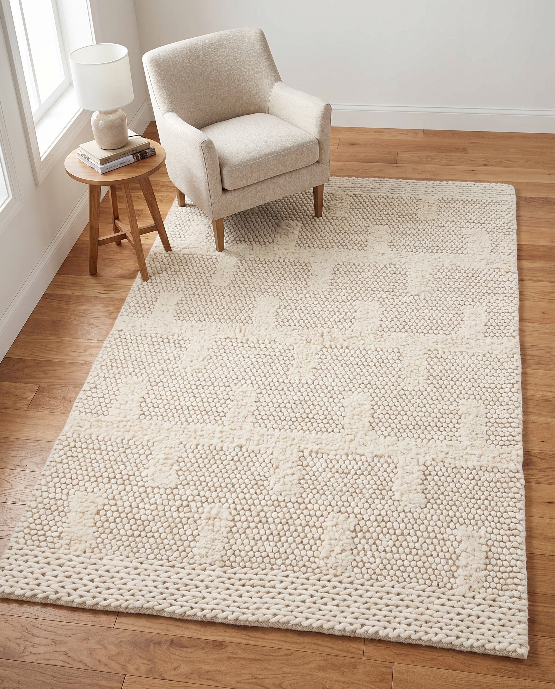 Ivory Hand Woven Lana New Zealand Wool Rug