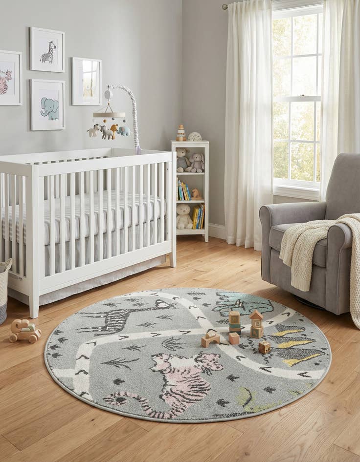 Detail image of 3' 3 x 3' 3 Animals Whimsy Kids Round Rug