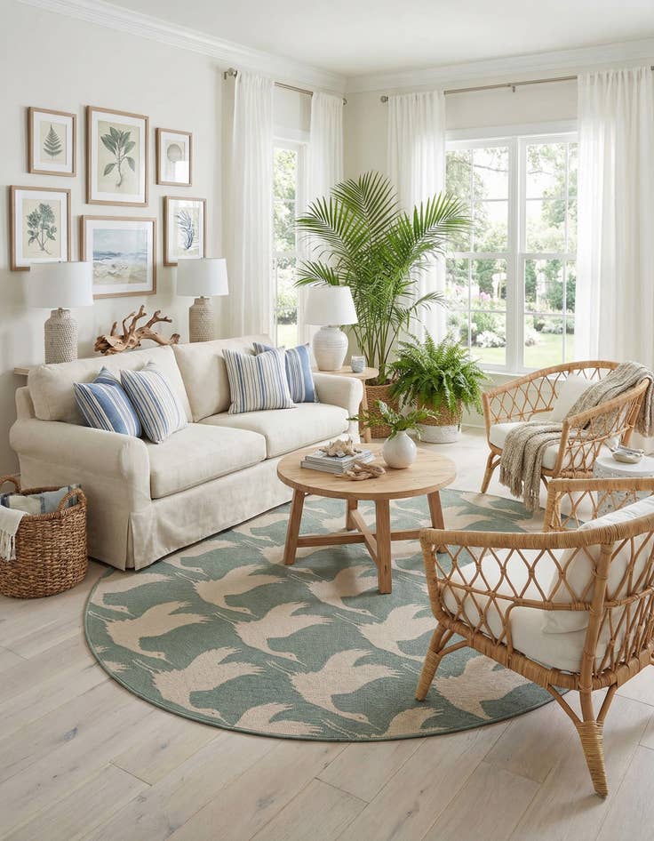 Detail image of  6' x 6'  Washable Coastal Indoor / Outdoor Round Rug