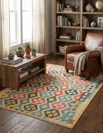 4' 2 x 5' 10 Hand Woven Kilim Maymana Wool Rug