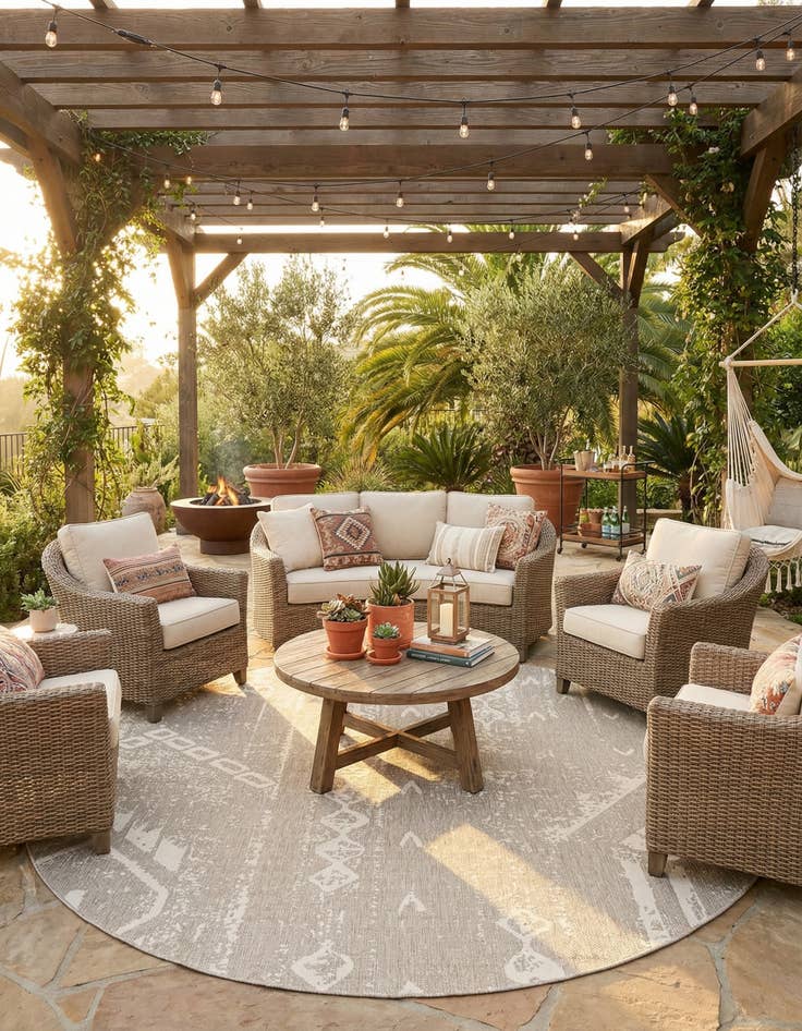 Detail image of 13' x 13'  Washable Bohemian Indoor / Outdoor Round Rug