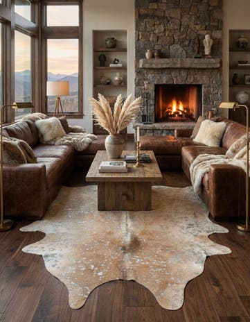 6' 7 x 7' 9 Cowhide Leather Freeform Rug