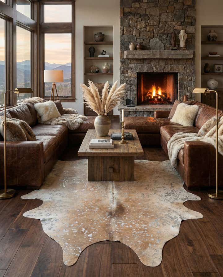 6' 7 x 7' 9 Cowhide Leather Freeform Rug