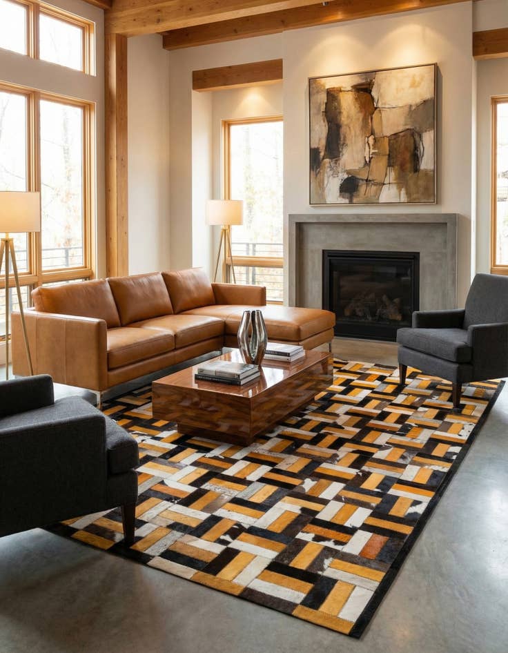 Detail image of  5' 2 x 8' Cowhide - Patchwork Rug