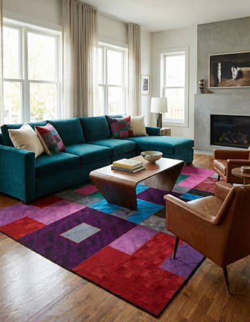 7' 2 x 9' 10 Hand Woven Patchwork Wool Rug