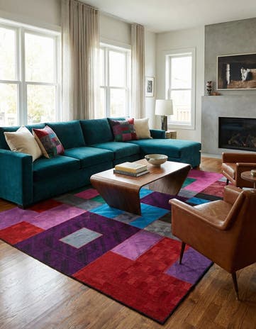 7' 2 x 9' 10 Hand Woven Patchwork Wool Rug