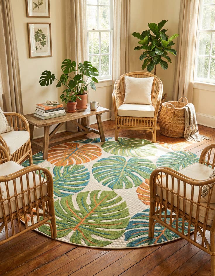 Detail image of 10' x 10'  Washable Baja Indoor / Outdoor Round Rug