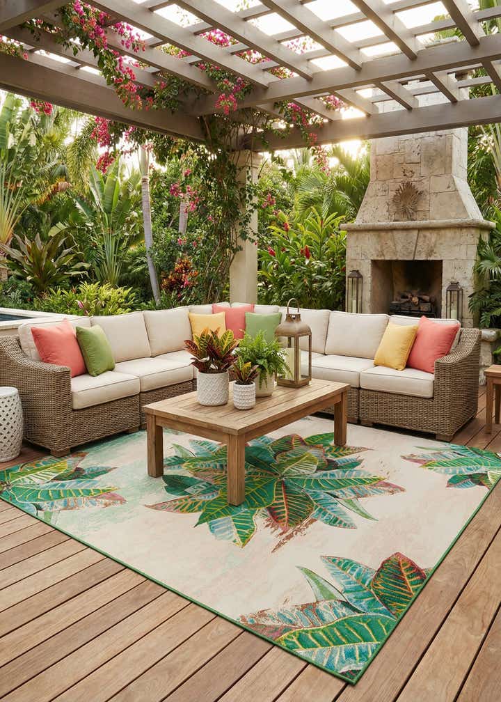 12' x 12' Easy-Clean Botanical Indoor / Outdoor Square Rug