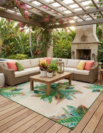 12' x 12' Easy-Clean Botanical Indoor / Outdoor Square Rug