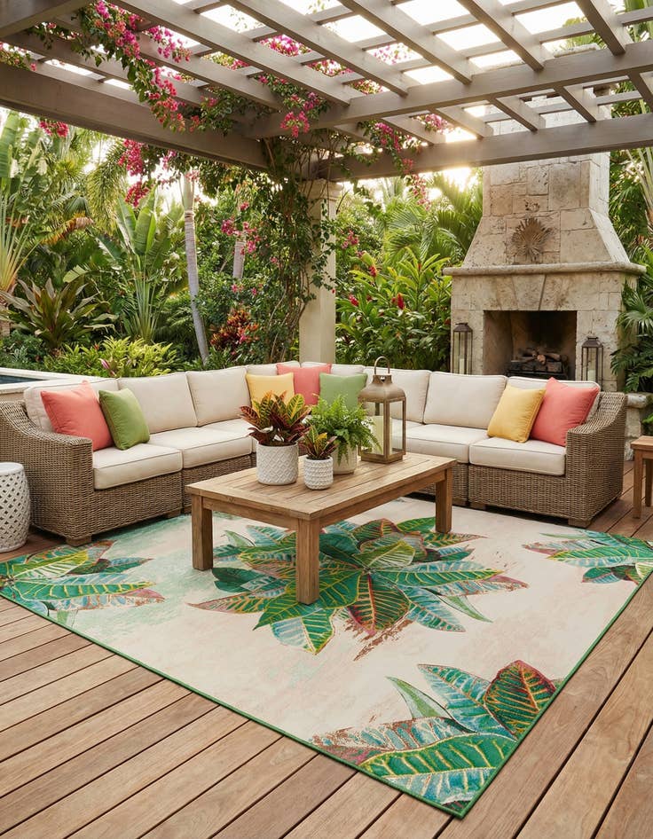 Detail image of 12' x 12'  Washable Botanical Indoor / Outdoor Square Rug