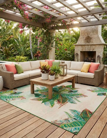 12' x 12' Easy-Clean Botanical Indoor / Outdoor Square Rug