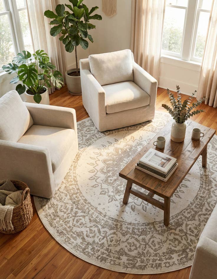 Detail image of 10' x 10'  Washable Traditional Indoor / Outdoor Round Rug