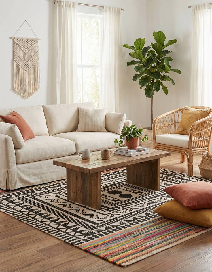 Detail image of 7' 10 x 7' 10  Hand Braided Chindi Cotton Square Rug