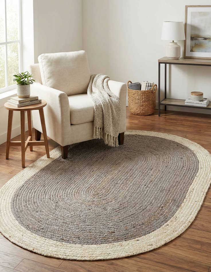 Detail image of 4' 1 x 6' 1 Handmade Braided Jute Oval Rug
